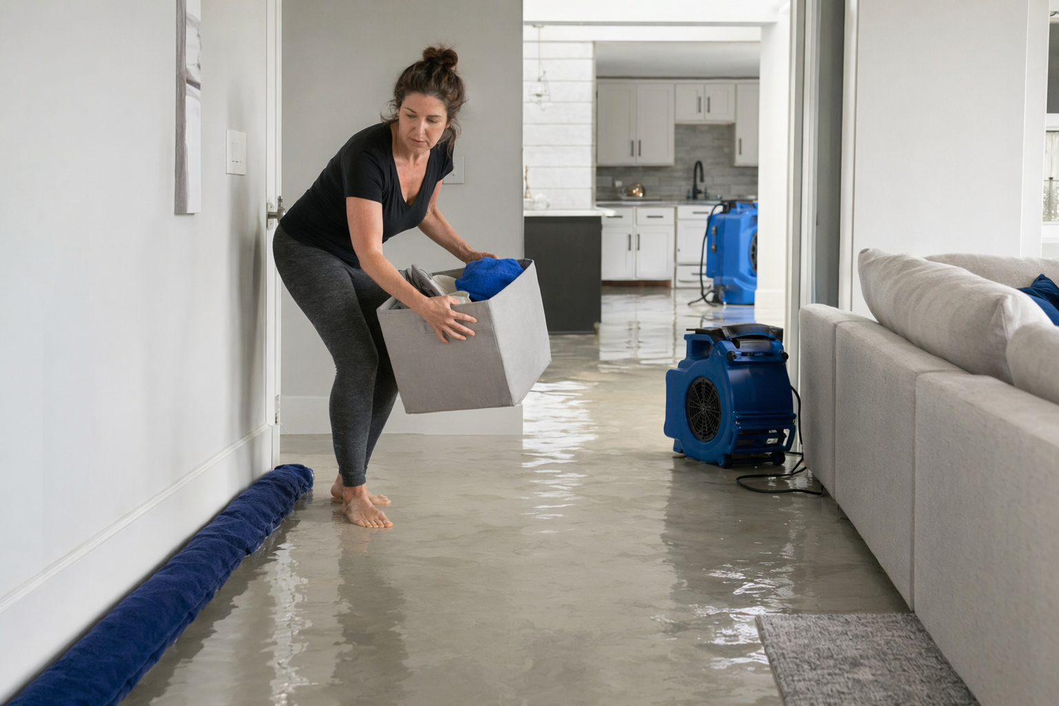 A clear, calm step-by-step plan for the first hour after water damage.